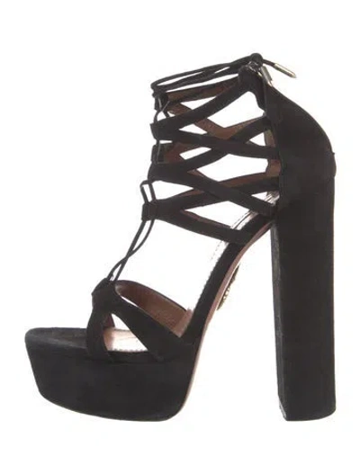 Pre-owned Aquazzura Suede Cutout Accent Gladiator Sandals In Black