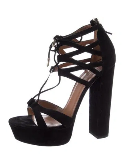 Pre-owned Aquazzura Suede Cutout Accent Gladiator Sandals In Black
