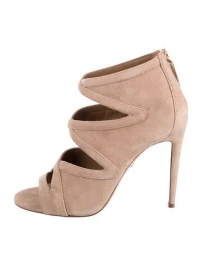 Pre-owned Aquazzura Suede Cutout Accent Gladiator Sandals In Brown