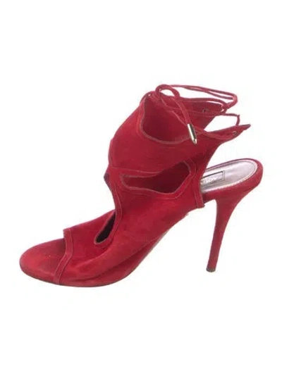Pre-owned Aquazzura Suede Cutout Accent Gladiator Sandals In Red