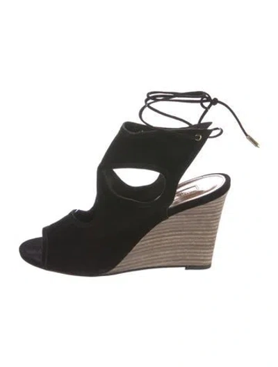 Pre-owned Aquazzura Suede Cutout Accent Mules In Black