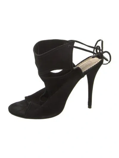 Pre-owned Aquazzura Suede Cutout Accent Mules In Black