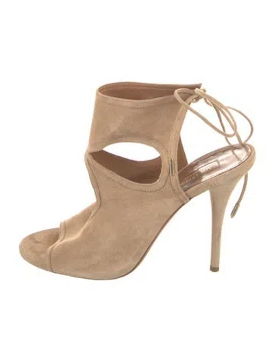 Pre-owned Aquazzura Suede Cutout Accent Mules In Neutral