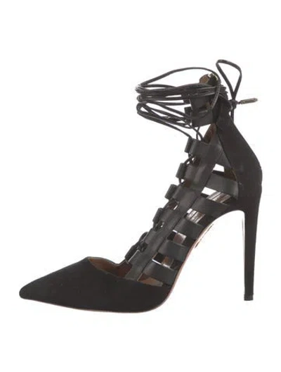 Pre-owned Aquazzura Suede Cutout Accent Pumps In Black