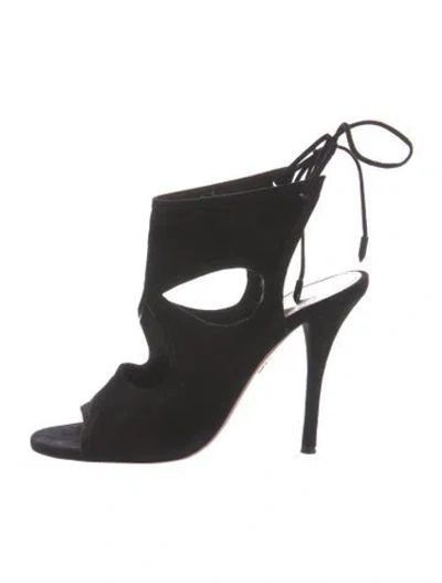 Pre-owned Aquazzura Suede Cutout Accent Sandals In Black