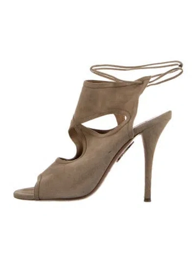 Pre-owned Aquazzura Suede Cutout Accent Slingback Sandals In Neutral