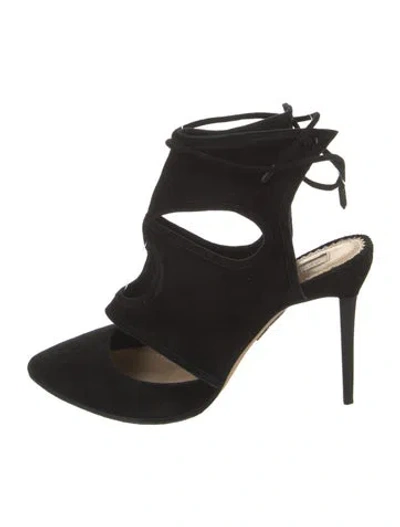 Pre-owned Aquazzura Suede Cutout Accent T-strap Pumps In Black