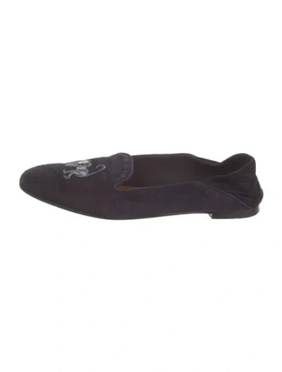 Pre-owned Aquazzura Suede Embroidered Accent Loafers In Blue