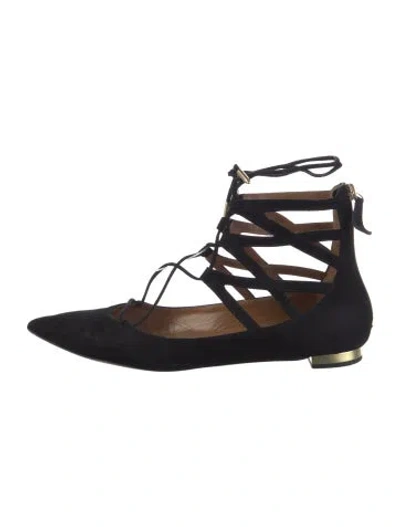 Pre-owned Aquazzura Suede Flats In Black