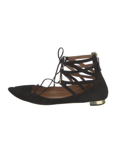 Pre-owned Aquazzura Suede Flats In Black