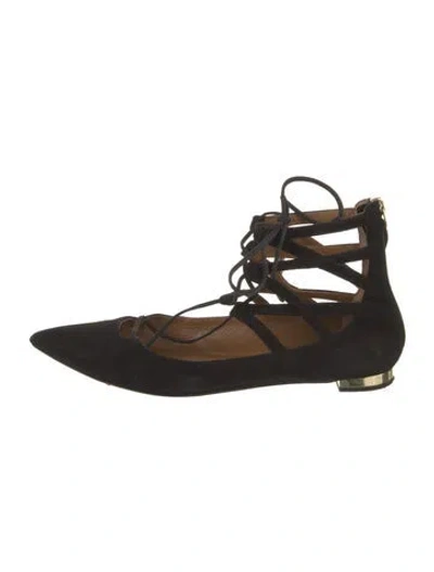 Pre-owned Aquazzura Suede Flats In Black