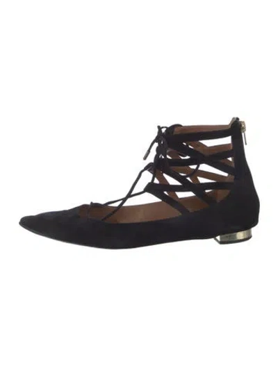 Pre-owned Aquazzura Suede Flats In Blue