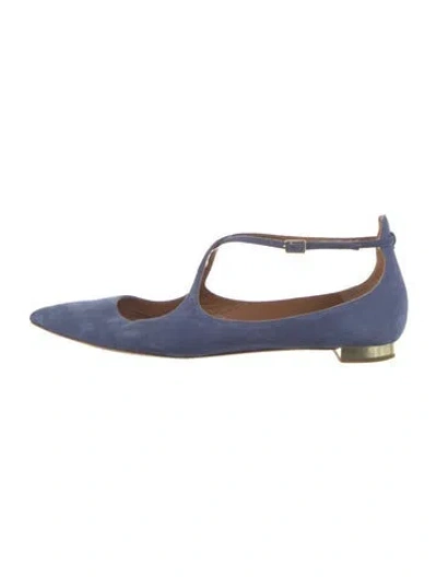 Pre-owned Aquazzura Suede Flats In Blue