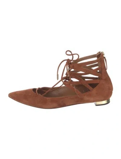 Pre-owned Aquazzura Suede Flats In Brown