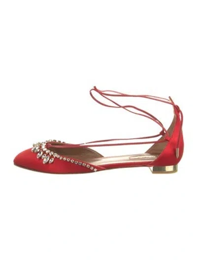 Pre-owned Aquazzura Suede Flats In Red