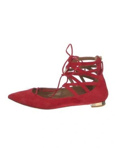 Pre-owned Aquazzura Suede Flats In Red