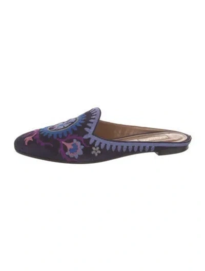 Pre-owned Aquazzura Suede Floral Print Mules In Blue