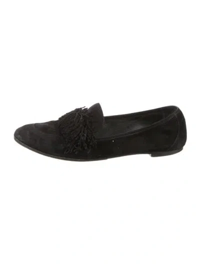 Pre-owned Aquazzura Suede Fringe Trim Accent Loafers In Black