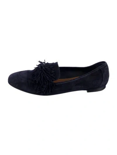 Pre-owned Aquazzura Suede Fringe Trim Accent Loafers In Blue