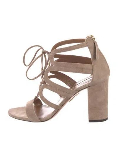 Pre-owned Aquazzura Suede Gladiator Sandals In Neutral