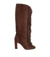 Aquazzura Gytane Fringe Front Knee High Boot In Brown