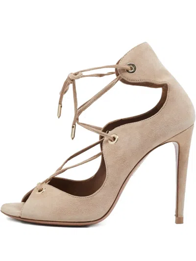 Pre-owned Aquazzura Suede Heeled Sandals In Neutral