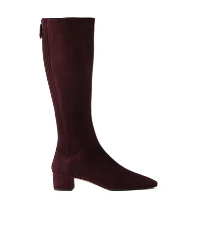 Aquazzura Suede Knee-boots In Burgundy