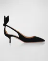 Aquazzura 50mm Bow Tie Suede Pumps In Black