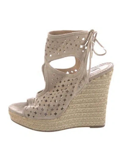 Pre-owned Aquazzura Suede Lasercut Accents Espadrilles In Neutral