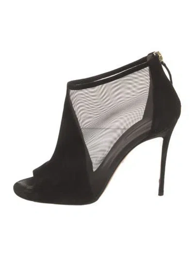 Pre-owned Aquazzura Suede Mesh Accents Mules In Black