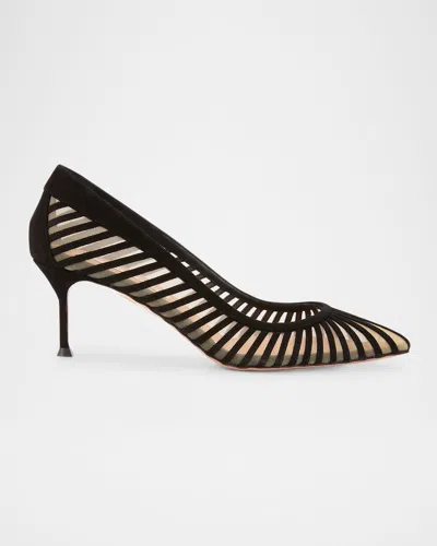 Aquazzura Suede Mesh Stiletto Pumps In Black