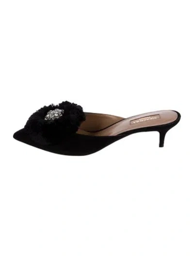 Pre-owned Aquazzura Suede Mules In Black