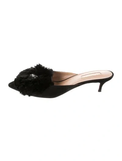 Pre-owned Aquazzura Suede Mules In Black
