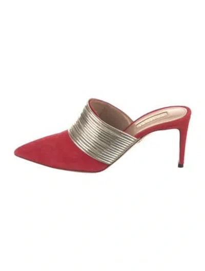 Pre-owned Aquazzura Suede Mules In Metallic/red