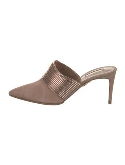 Pre-owned Aquazzura Suede Mules In Neutral