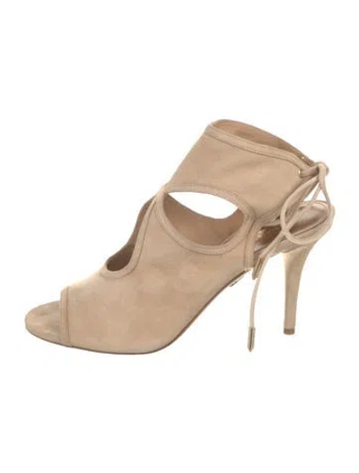 Pre-owned Aquazzura Suede Mules In Neutral