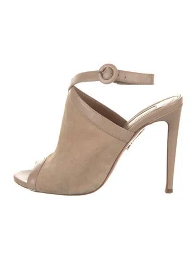 Pre-owned Aquazzura Suede Mules In Neutral