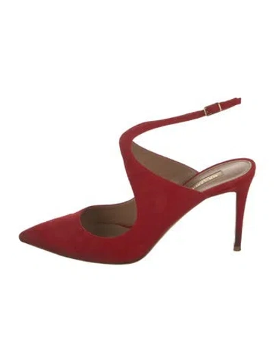 Pre-owned Aquazzura Suede Mules In Red