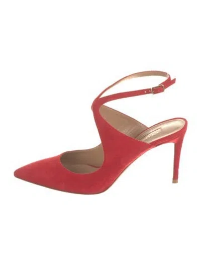 Pre-owned Aquazzura Suede Mules In Red