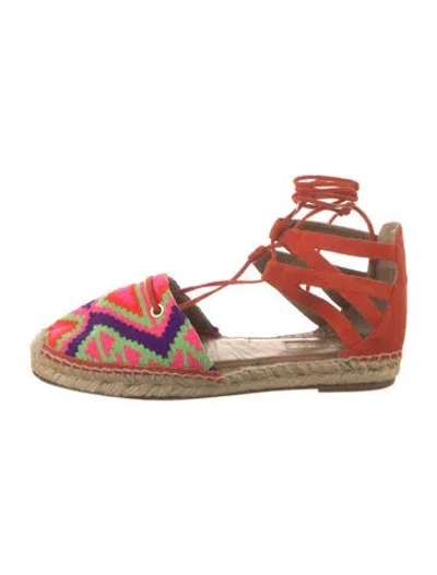 Pre-owned Aquazzura Suede Patterned Espadrilles In Green/pink/red