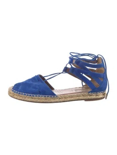 Pre-owned Aquazzura Suede Plaid Print Espadrilles In Blue