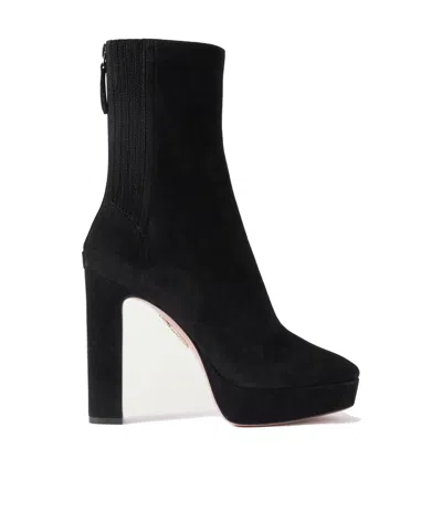Aquazzura Suede Platform Ankle Boots In Black