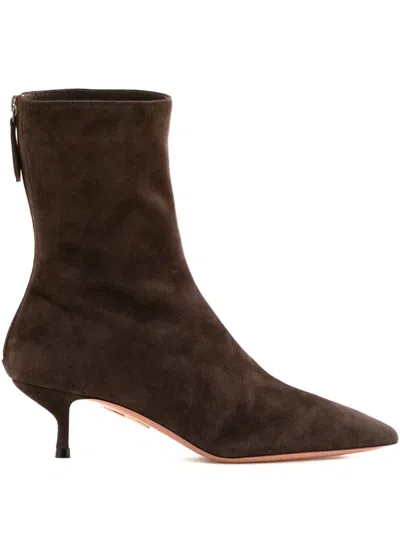 Aquazzura Suede Pointed-toe Ankle Boots In Brown