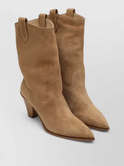 Aquazzura Suede Pointed Toe Boots Pull Tabs Heel In Brown