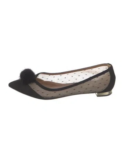 Pre-owned Aquazzura Suede Polka Dot Print Ballet Flats In Black