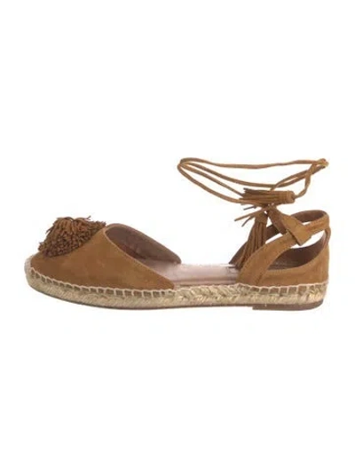 Pre-owned Aquazzura Suede Pom-pom Embellishments Espadrilles In Brown