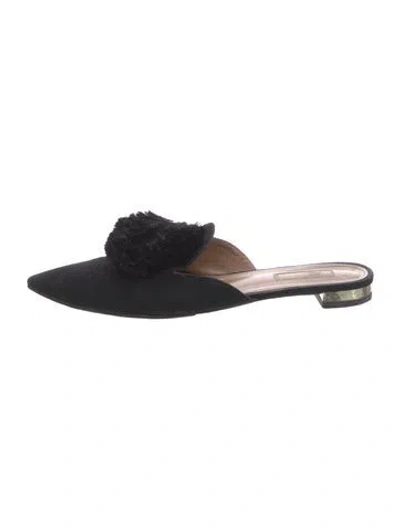 Pre-owned Aquazzura Suede Pom-pom Embellishments Mules In Black