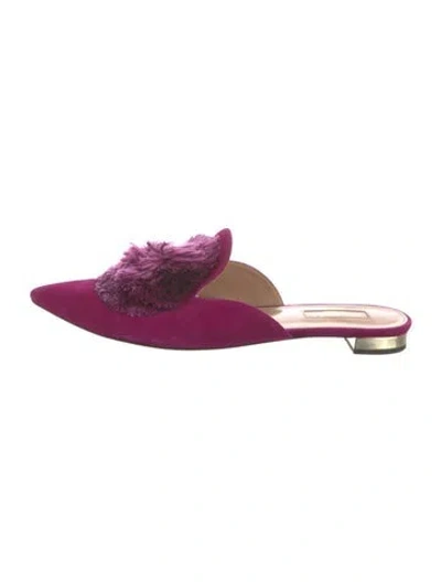 Pre-owned Aquazzura Suede Pom-pom Embellishments Mules In Purple