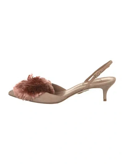 Pre-owned Aquazzura Suede Pom-pom Embellishments Slingback Pumps In Neutral