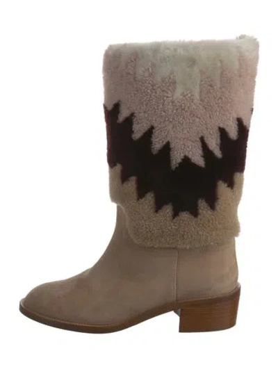 Pre-owned Aquazzura Suede Printed Boots In Neutral